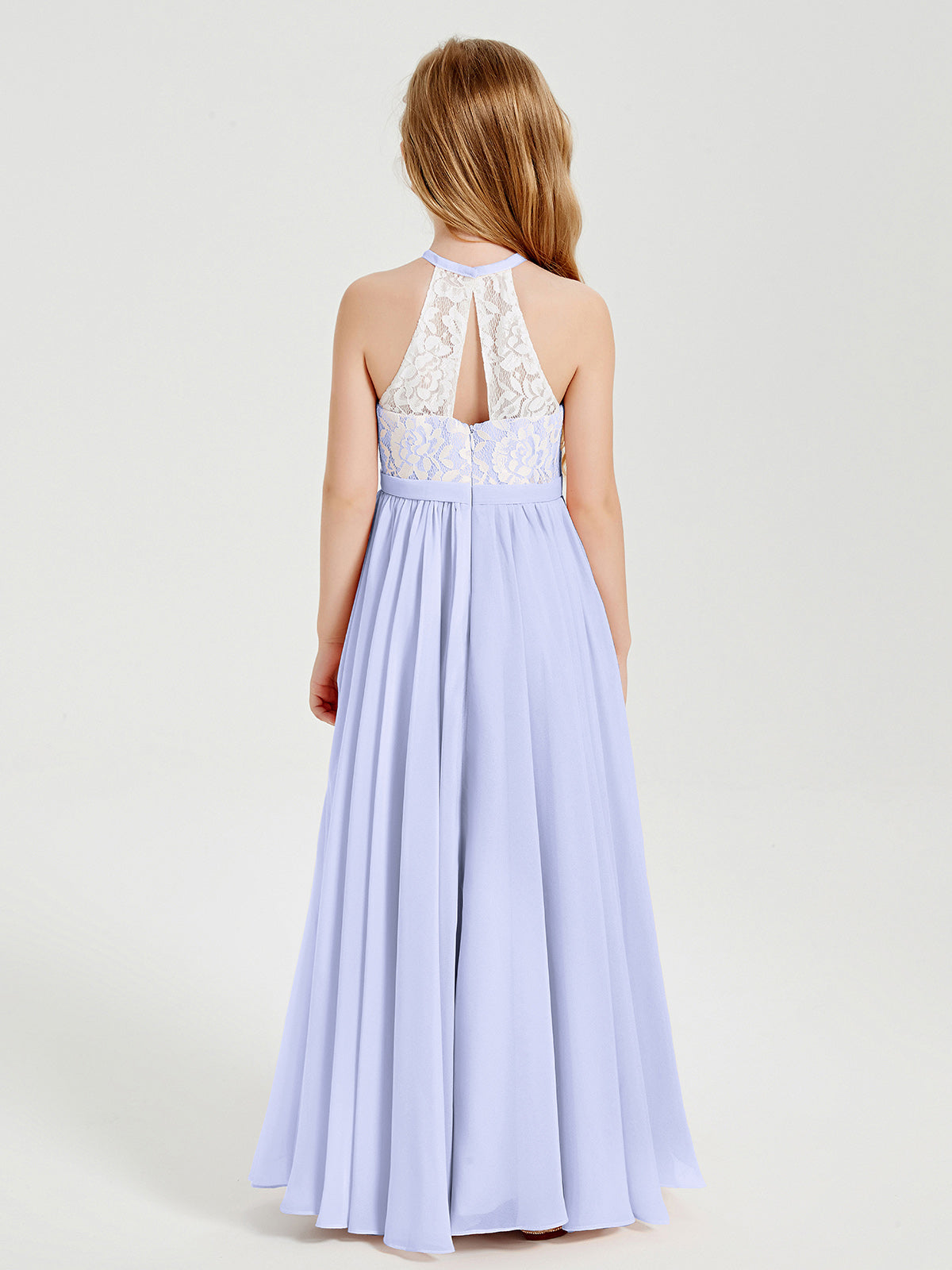 Lace Top Long Chiffon Bridesmaid Dresses Lavender